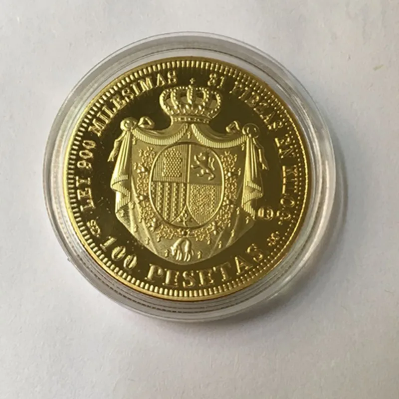 5 шт. 1870 Espana монета 24 K настоящее позолоченное 32 мм Испания значок сувенирное украшение монета
