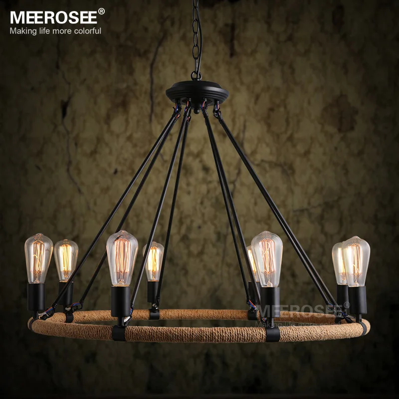 

American style Rope chandelier Lighting Vintage Antique suspension luminaire lustre Living room,Restaurant hanging lamp