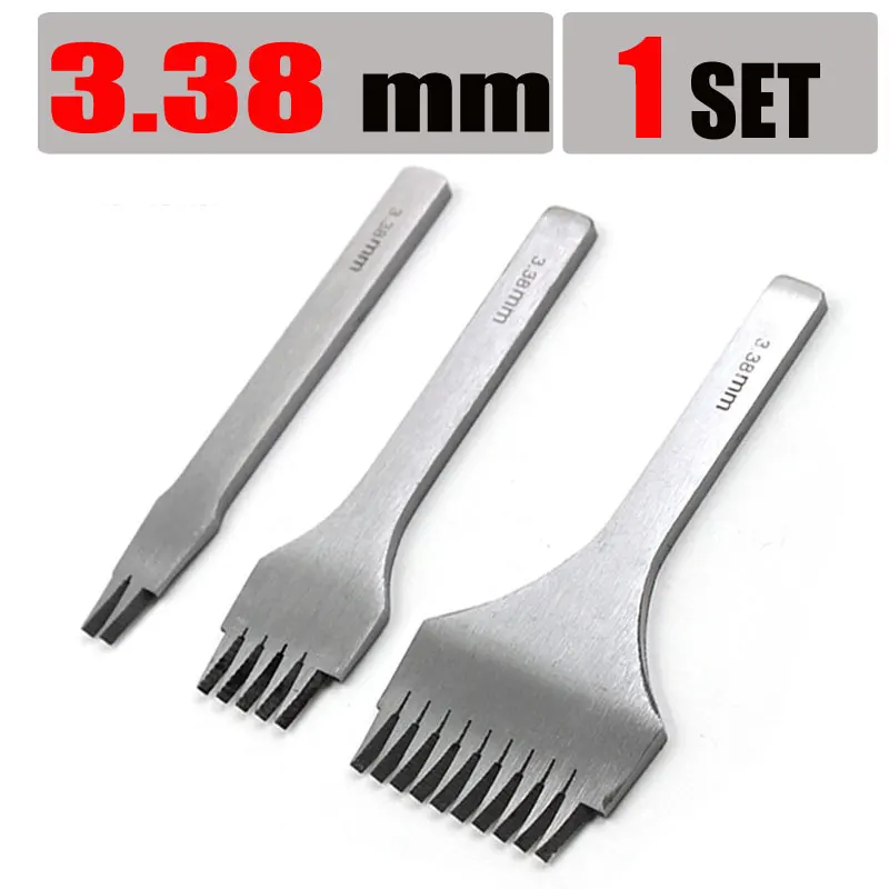 3.38mm 1set 2,7/3,0/3,38/3,85 мм Нержавеющая сталь плоский долото для кожи укалывание Утюг кожа инструменты ремесло Дырокол комплект набор инструментов для самостоятельного 2/5/10 зубец - Цвет: 3.38mm 1set