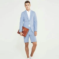 tailor made blue linen men suits with short pants summer beach slim costume homme 2piece custom man blazers jacket groom tuxedos