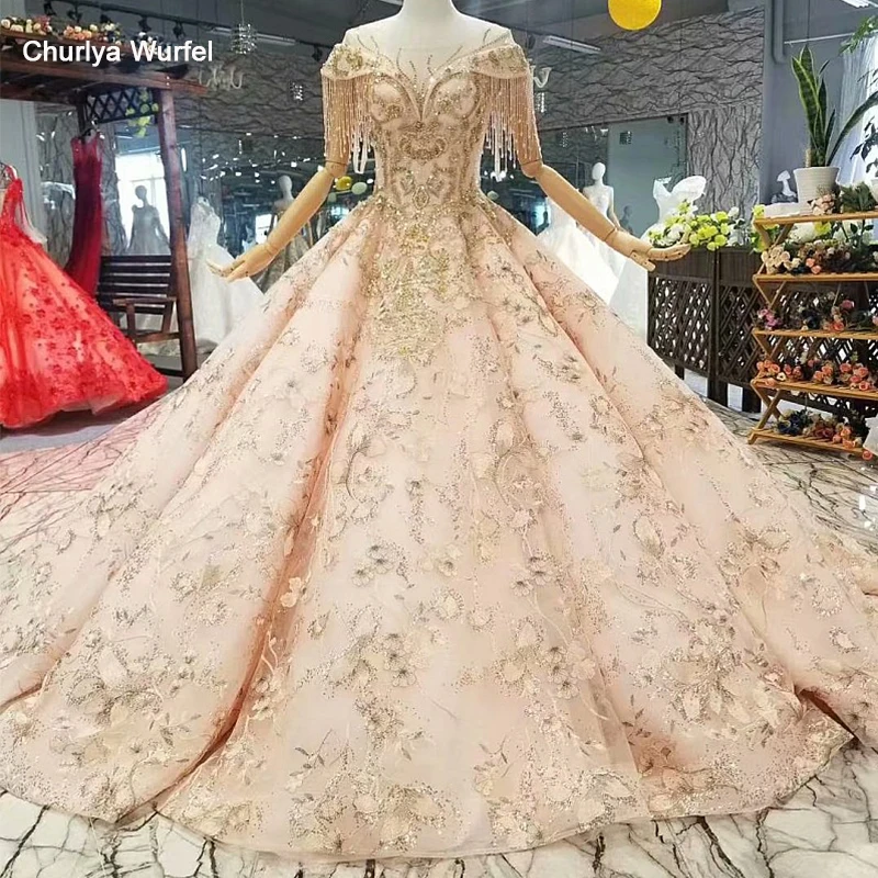 LS314771 Роскошные Дубай блестящие матери невесты Свадебные платья o-образным