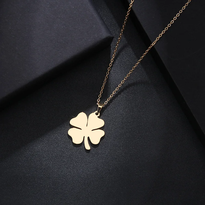 

DOTIFI Stainless Steel Necklace For Women Man Lover's Clover Gold Color Pendant Necklace Engagement Jewelry