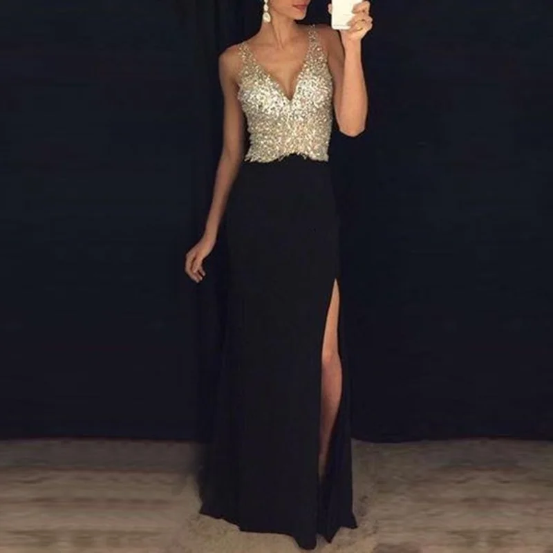 Открытое платье без рукавов Для женщин строгое длинное вечернее вечерние