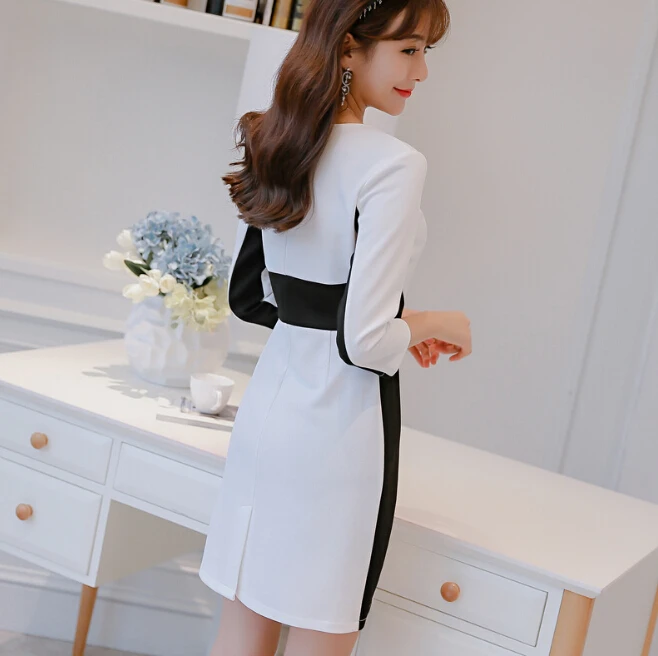 Демисезонное платье женская одежда лоскутное Bodycon показать тонкие милое белое