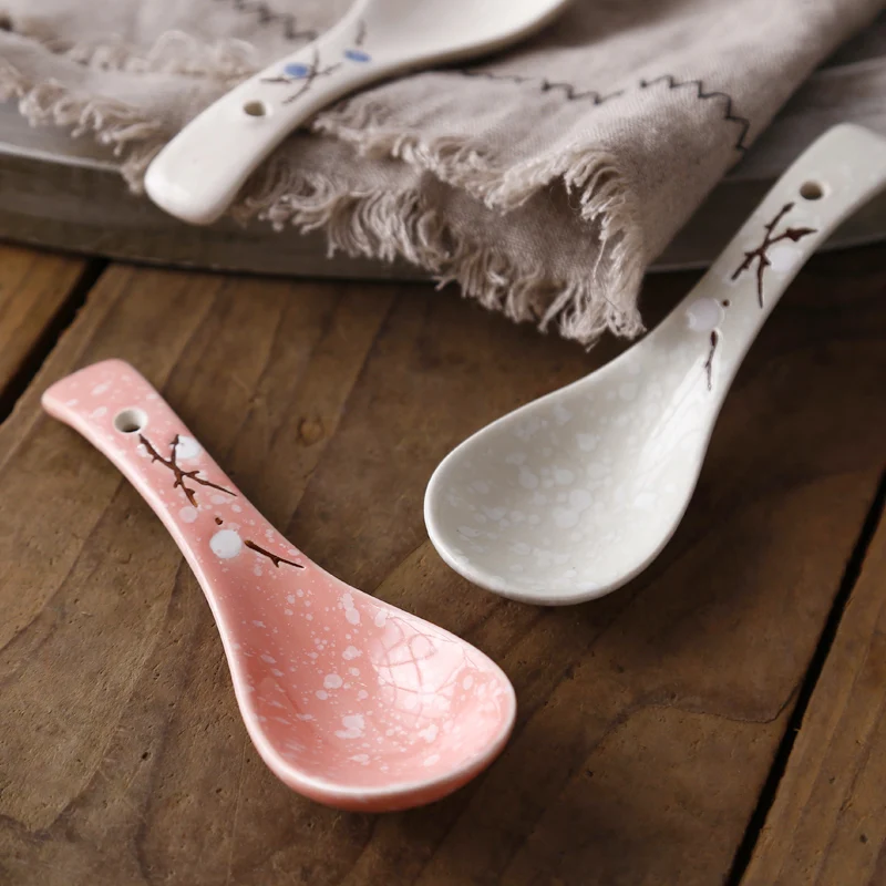 Ложка в японском стиле со снежинками 10 шт./лот керамическая ложка для супа посуда