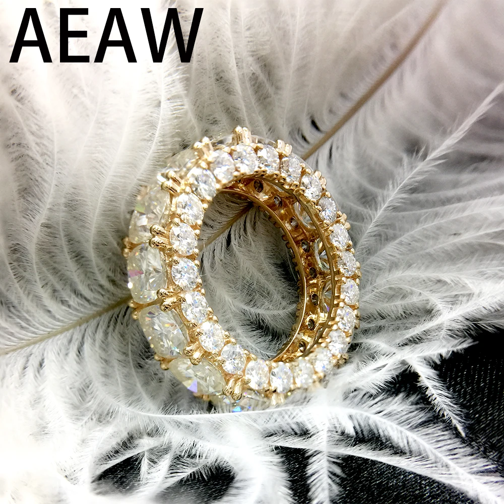 

AEAW Solid 14K Yellow Gold DF Cushion Round 10.5ctw Moissanite Engagement Ring Full Diaond band For Women