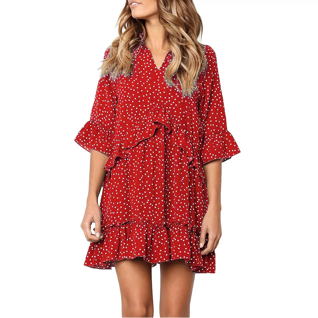 Womail женское платье с v образным воротом узором в горошек принтом Креста оборками