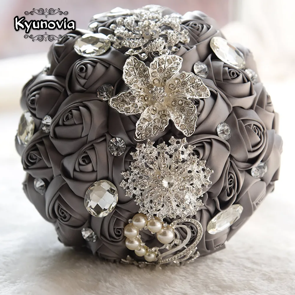 Kyunovia Elegant Custom Bridal Wedding Bouquet With Pearl Beaded Brooch Silk Roses Romantic Colorful Bride 's | Свадьбы и
