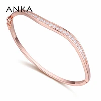 anka trendy hot sell classics wave shape bangle with cubic zirconia luxury gold color fashion jewelry bracelet for women 21001