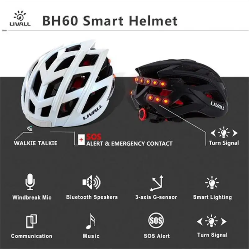 LIVALL Smart Велоспорт шлем со светодиодными огнями музыки фотографирования