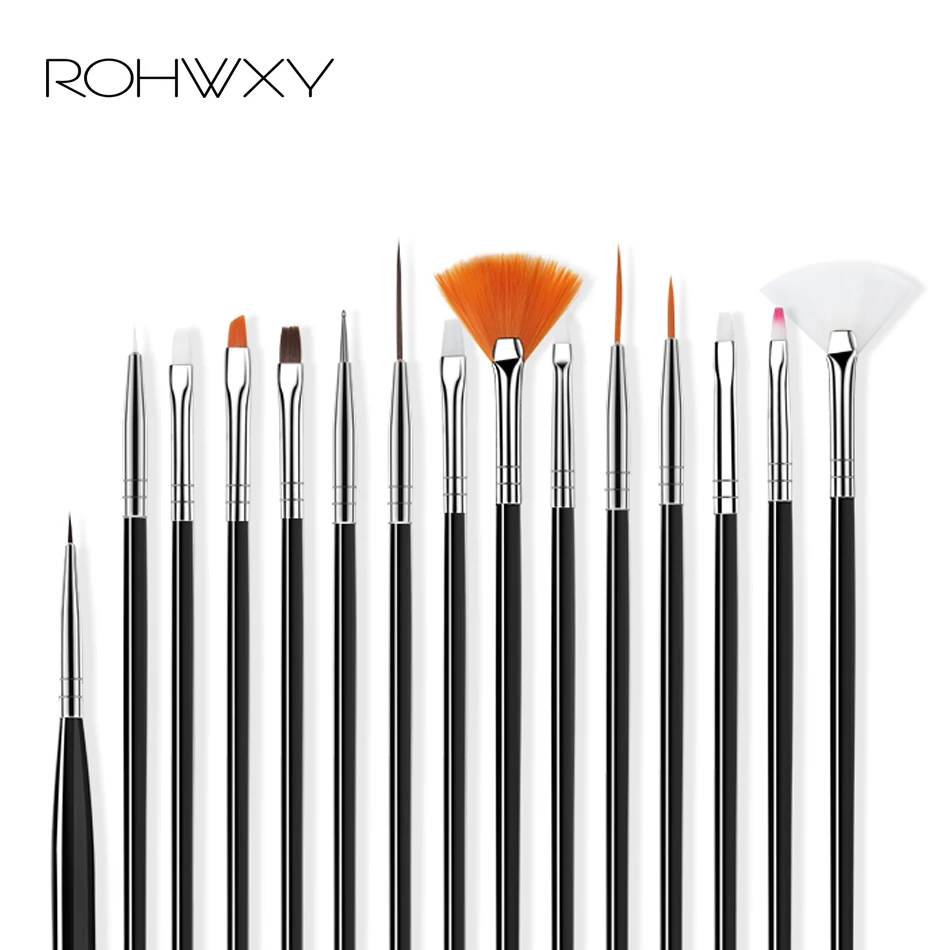 ROHWXY 15 шт. УФ-гель Акриловая кисть для дизайна ногтей набор инструментов для ногтей Омбре Кисти для маникюра ручка для рисования точечный дизайн ногтей ручка для рисования