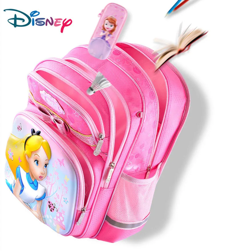 

Disney Waterproof School Book Backpack Cartoon Princess Alice Student Bags Kids Girl New Upgraded Reflective Large Capacity Bag