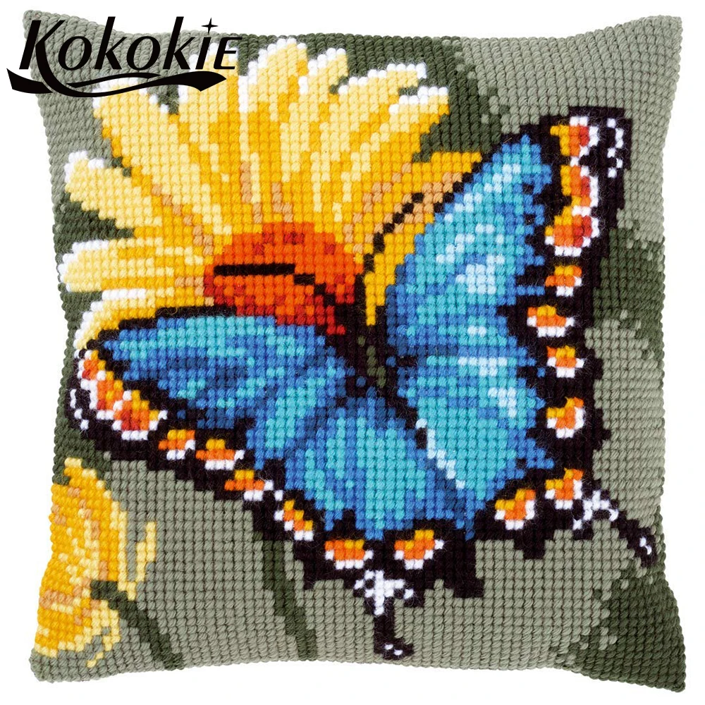

3d embroidered mats butterfly pattern handicraft cross stitch pillow kits throw pillow case cotton embroider Needlework kits