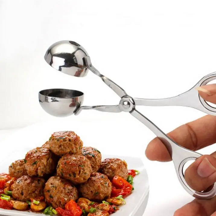 

100pc stainless steel maker diy shrimp fried beef meatballs balls tools folder spoon kitchen DIY Fish Meat Ball Maker Mold Tools