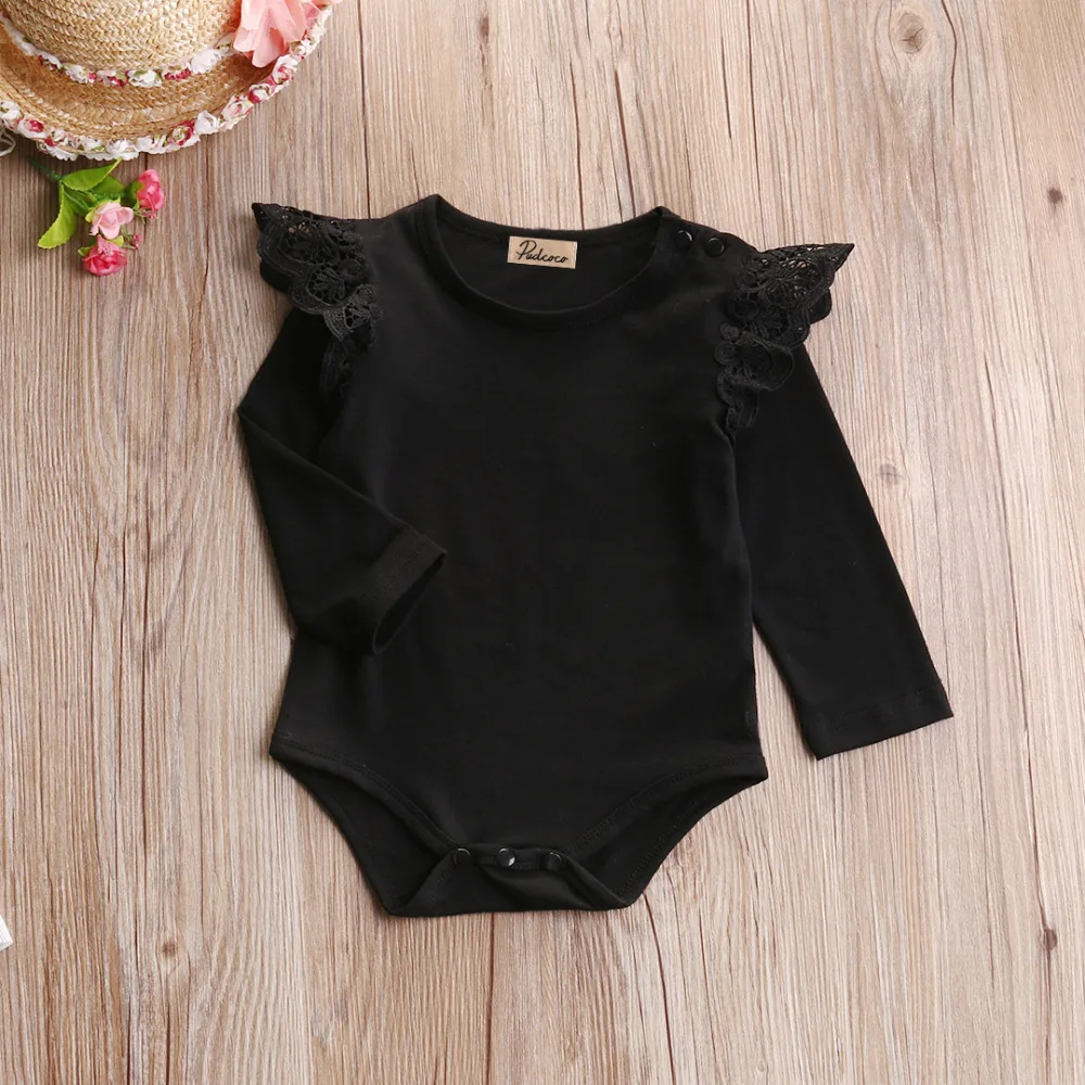 Cute Autumn Bodysuit Newborn Baby Girl Toddler Cotton Lace Shoulder Pink Long Sleeve Clothes | Мать и ребенок
