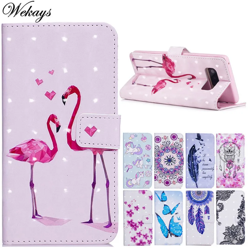 Wekays чехол для Samsung Note 8 милый мультяшный кожаный с фламинго Galaxy S5 S6 Edge S7 S8 Plus Note8 |