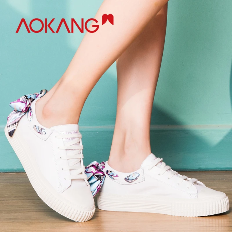 AOKANG/Женская парусиновая обувь женская повседневная на шнуровке с внутренним