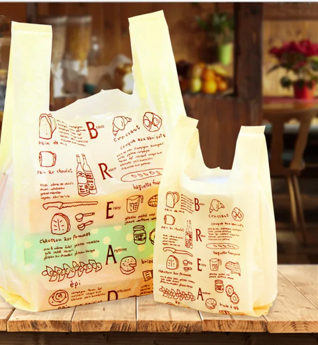 AAA Great Plastic Shopping Bags Vest Party Packaging Candy Wedding Package Bread Cake Handle Pouches 100Pcs/Lot | Дом и сад