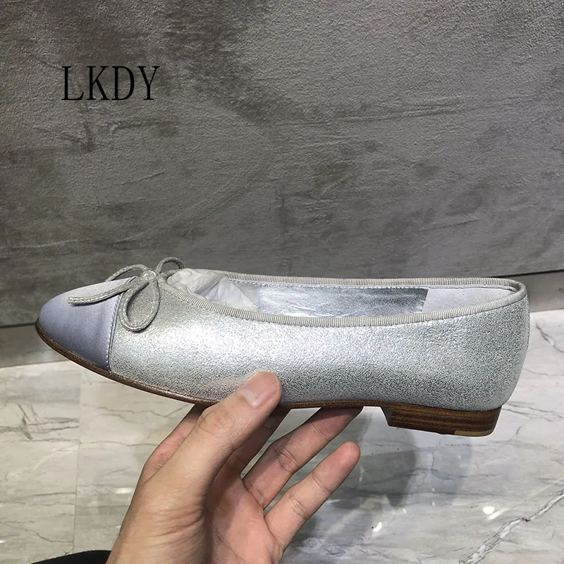 Женские балетки из натуральной кожи LKDY 2019 Прошитые шелковые туфли на плоской