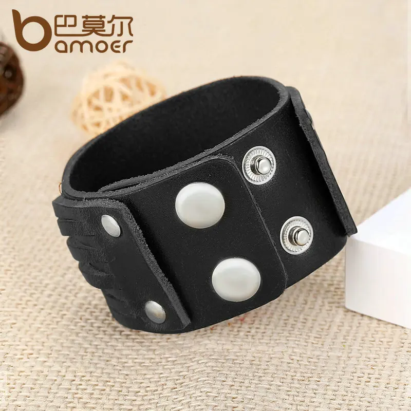 BAMOER Women & Men Bracelets Jewelry PI0337-1: Adjustable Black & Brown Genuine Leather Bracelet with Alloy Buckle for Fashionable Style image 6