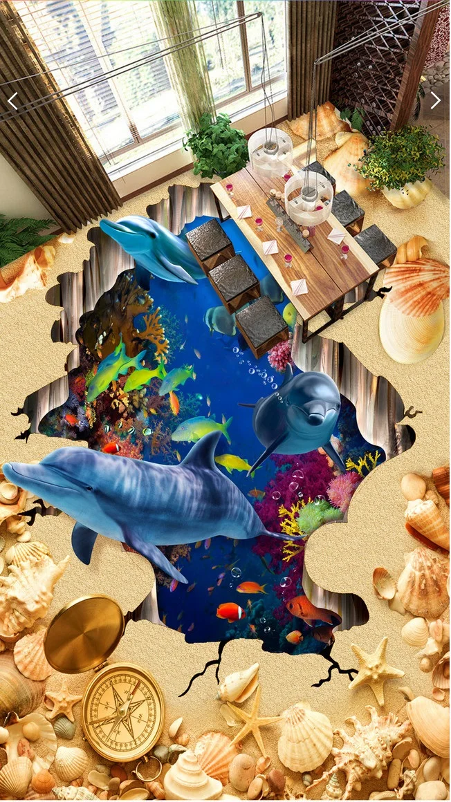 3 d ПВХ напольное покрытие фотообои на заказ водонепроницаемый пол подводный мир