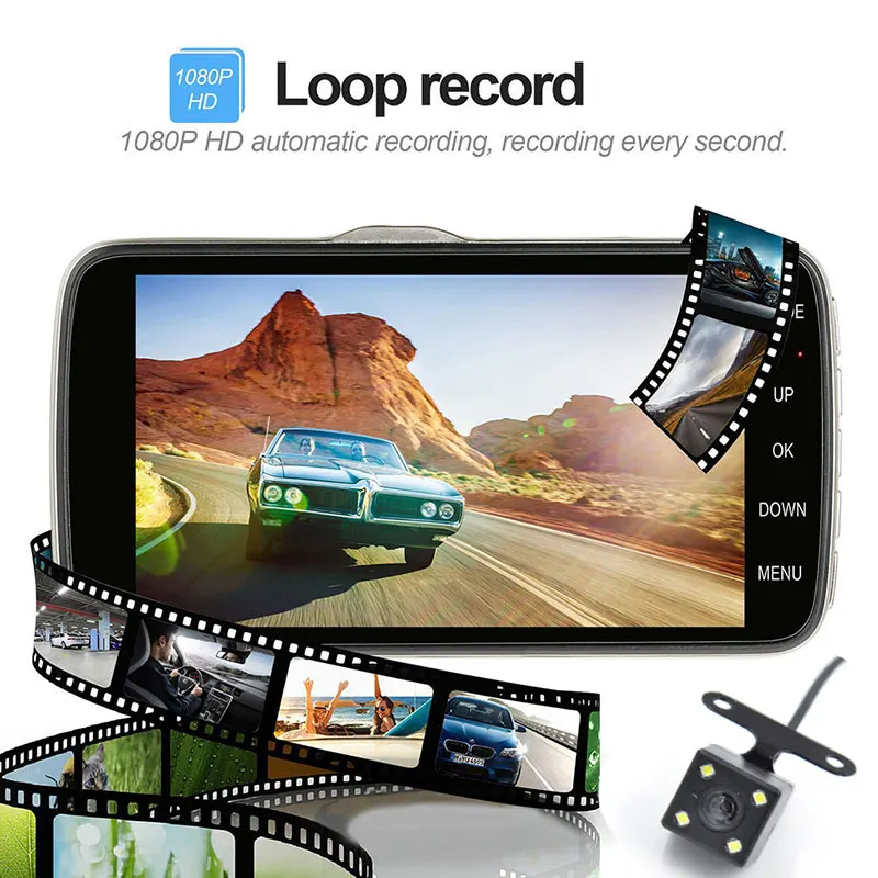 

Dash Cam 4" IPS FHD 1080p Dual Lens Car DVR Camera With Loop Recording G-Sensor Parking Motion Detection WDR Night Vision