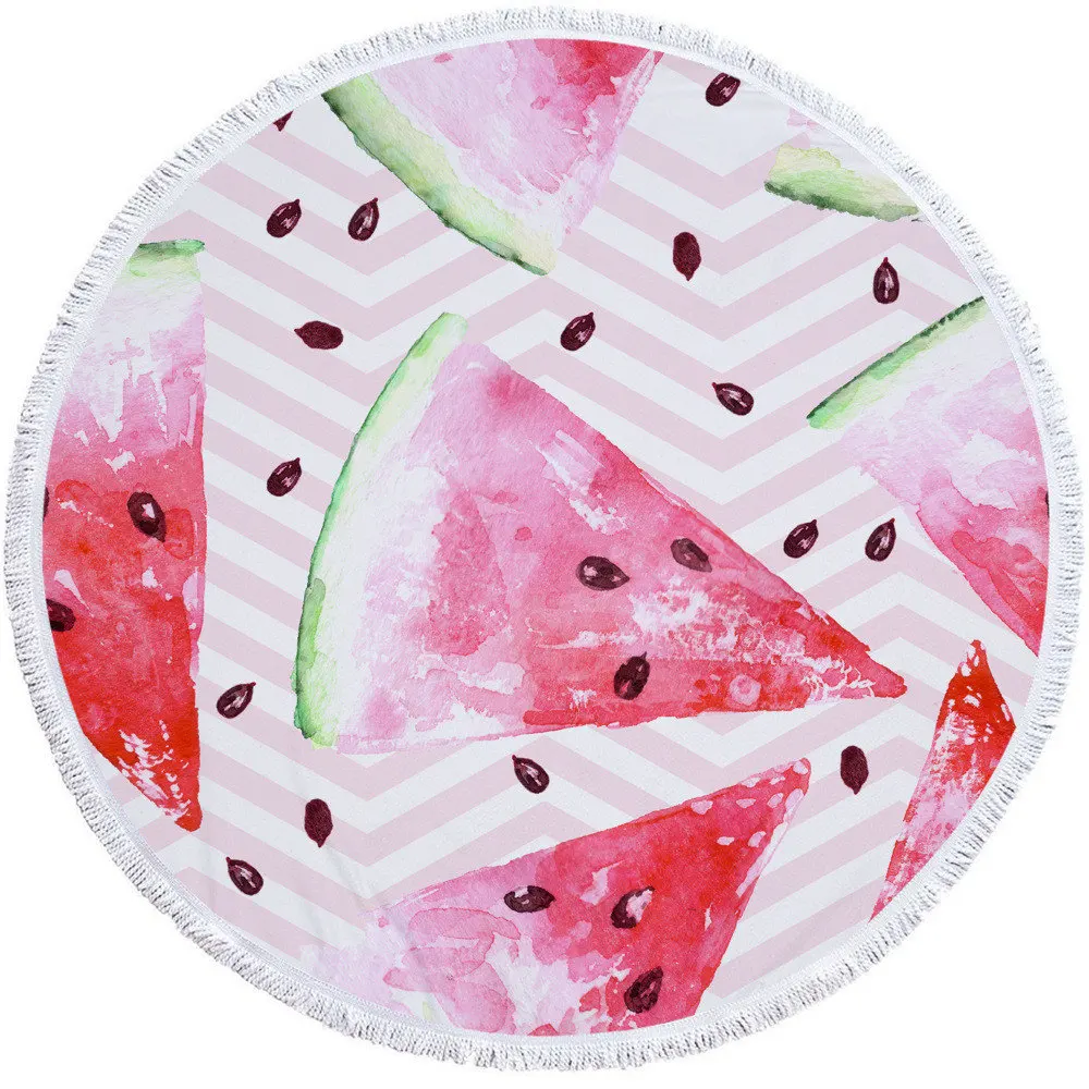 Summer Fruits Beach Towel Watermelon Printed Microfiber High Quality Round Seaside Bikini Cover-up |