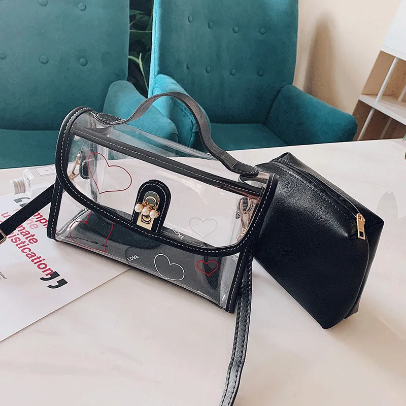 Women Fashion Transparent Handbag Shoulder Composite Bag Lady Clear Jelly Lock Cross-body Tote New Style 2019 | Багаж и сумки