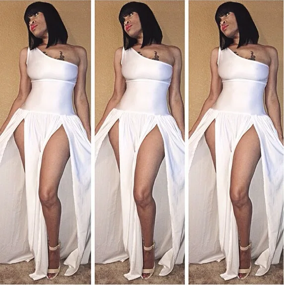 2014 New Hot Summer Sexy Women White One Shoulder Jumpsuit Hollow Out Open Front Pants Clubwear | Женская одежда
