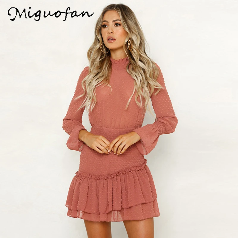 Женское прозрачное Сетчатое мини платье Miguofan однотонное эластичное с рукавами