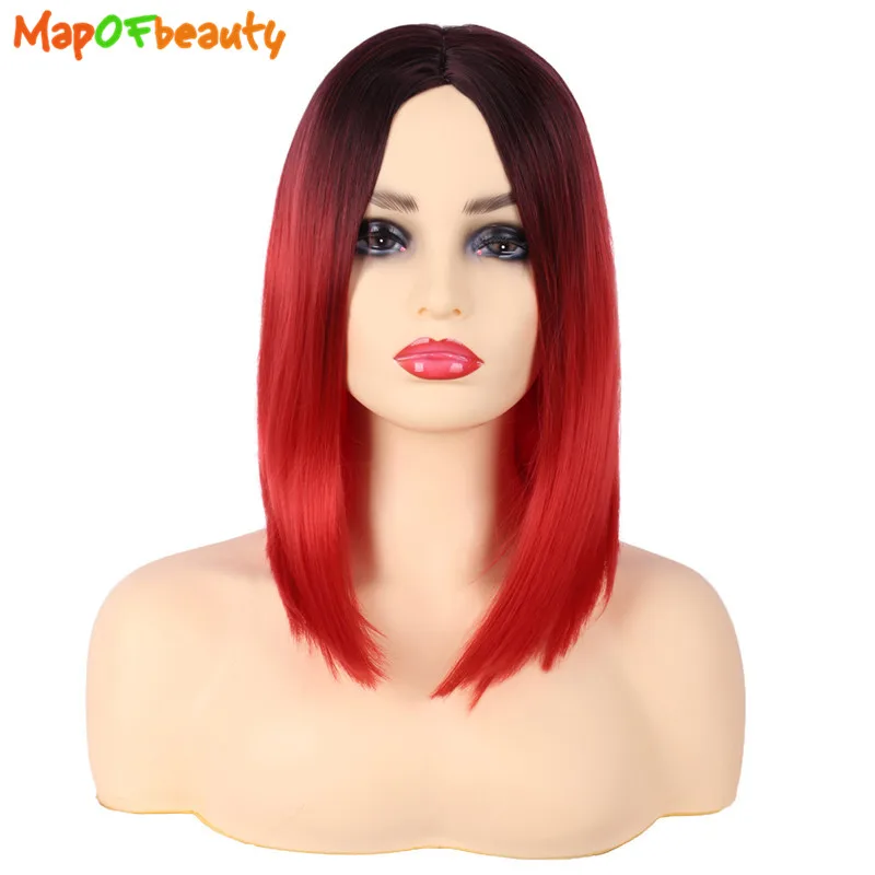 MapofBeauty 14 &quotчерный зеленый красный парик для женщин Боб короткий прямой косплея
