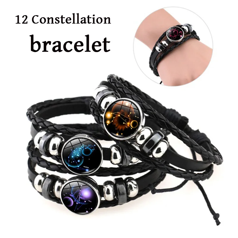 Новинка кожаные браслеты ручной работы с 12 созвездиями для женщин плетеные