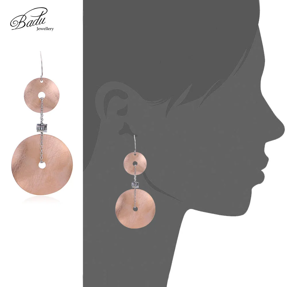 Длинные серьги Badu из нержавеющей стали большие розового золота для женщин модные