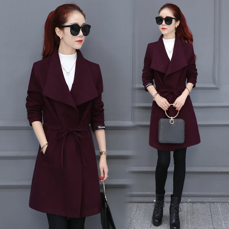 Новинка 2020 длинное однотонное пальто новый зимний модный Тонкий тренчкот для