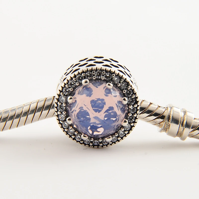 Opalescent Pink Radiant Heart Charms Beads Original 925 Sterling Silver Crystal Fit Pandora Bracelets For Women | Украшения и
