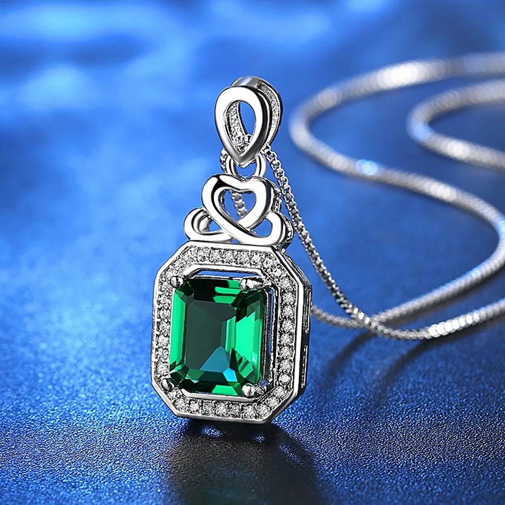 

Utimtree High Quality Square Green Crystal Necklaces & Pendants Heart Cubic Zirconia Wedding Necklace For Brides Jewelry Gift