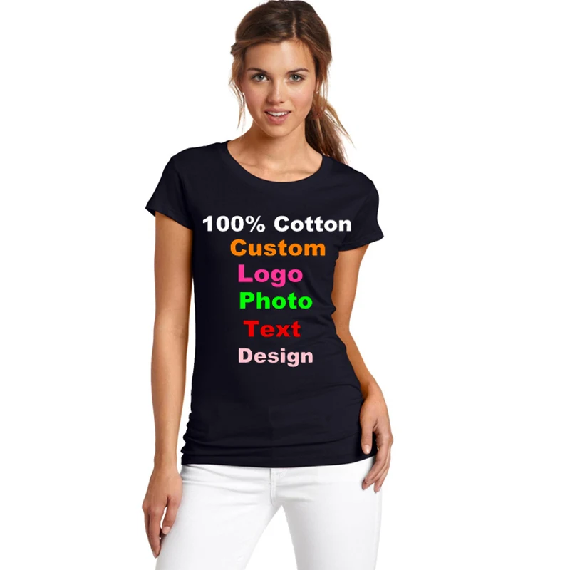 Team Custom Logo Photo Printed advertising Cotton Women T shirt Tees Femme Short Sleeve Tops Summer Harajuku 2018 Lady T-shirt | Женская