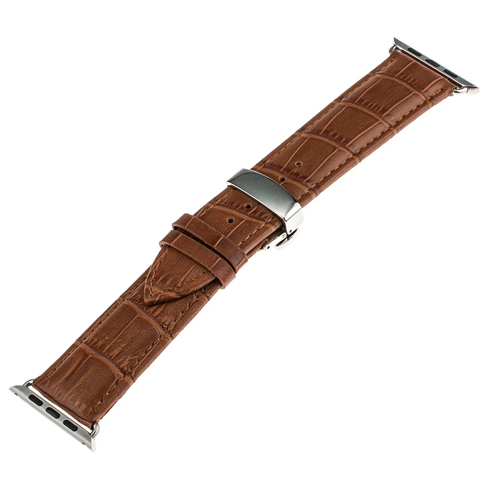 

Genuine Leather Watchband 22mm 24mm for iWatch Apple Watch 38mm 42mm Stainless Steel Butterfly Clasp Band Strap Bracelet 4 Color