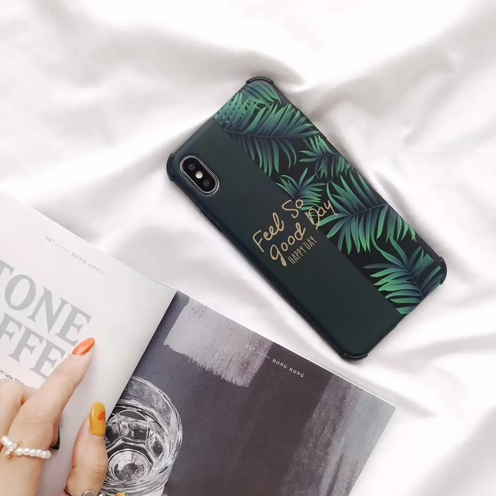 Чехол для телефона с зелеными листьями iphone 6 6S 7 8 Plus X модный матовый чехол милыми