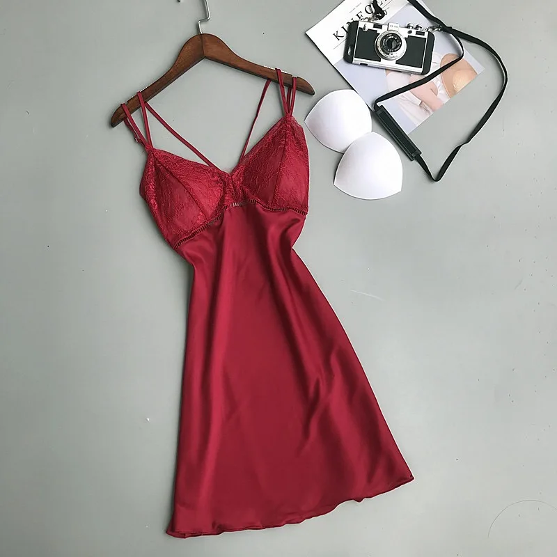 Ночная сорочка женская кружевная атласная пикантное нижнее белье ночная рубашка