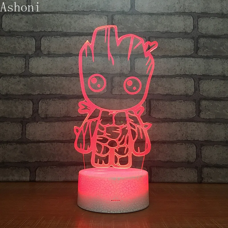 Милый Groot 3D настольная лампа Новинка светодиодный ночник домашний декор 7 цветов Изменение ночник Подарки для детей