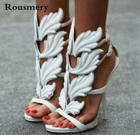 design cruel summer leaves angle wings shoes woman buckle strap gladiator high heels sandals women gold silver yellow white red