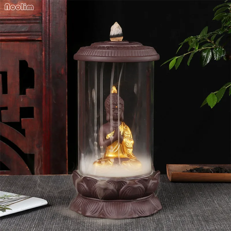 Ганеша обратного потока благовоний горелка слон Бог эмблема фиолетовая глина Курильница держатель со стеклянной защитной крышкой домашний декор
