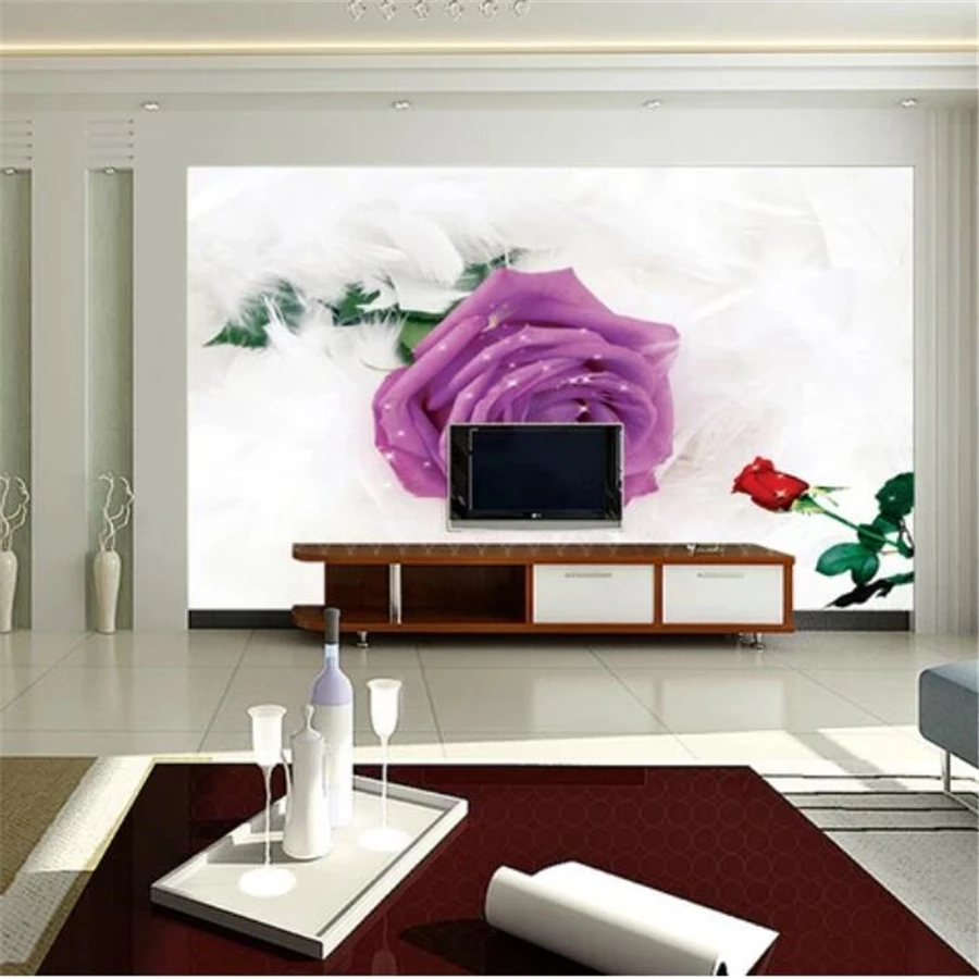 Обои beibehang на заказ настенные 3d обои с изображением роз перьев Листьев фиолетовых