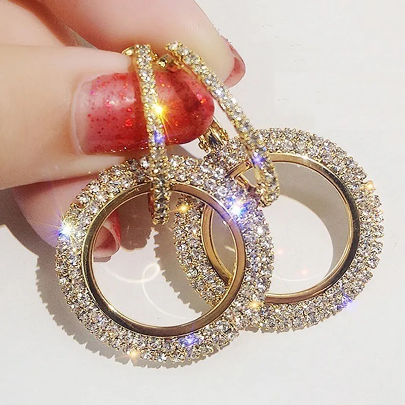 

HOT 925 silver needle rhinestone circle crystal from jwelry for women long earrings personality wild jingyang korean earrings