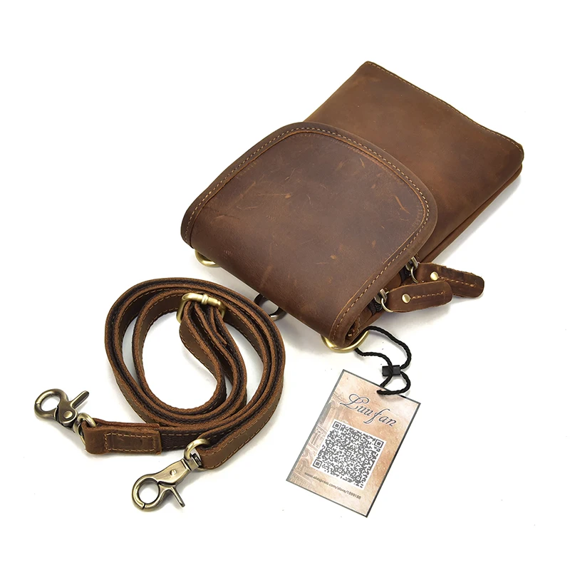 Мужская поясная сумка из натуральной кожи коричневая для мобильного телефона crazy