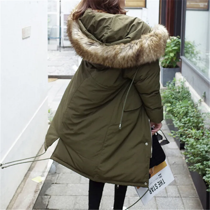 AILOOGE New Fashion Winter Jacket Women Parka Basic Faux Fur Hood Loose Oversize Army Green White Long Coat High Quality | Мужская