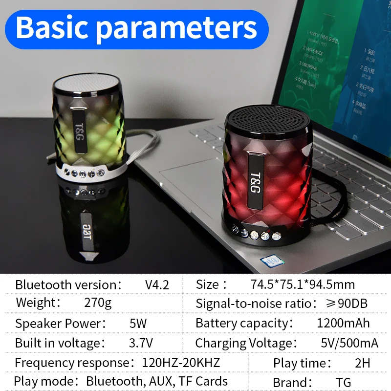 

TG Colorful Led Bluetooth Speaker Portable Outdoor Bass Loudspeaker Wireless Mini Column Support TF card FM Stereo Hi-Fi Boxes