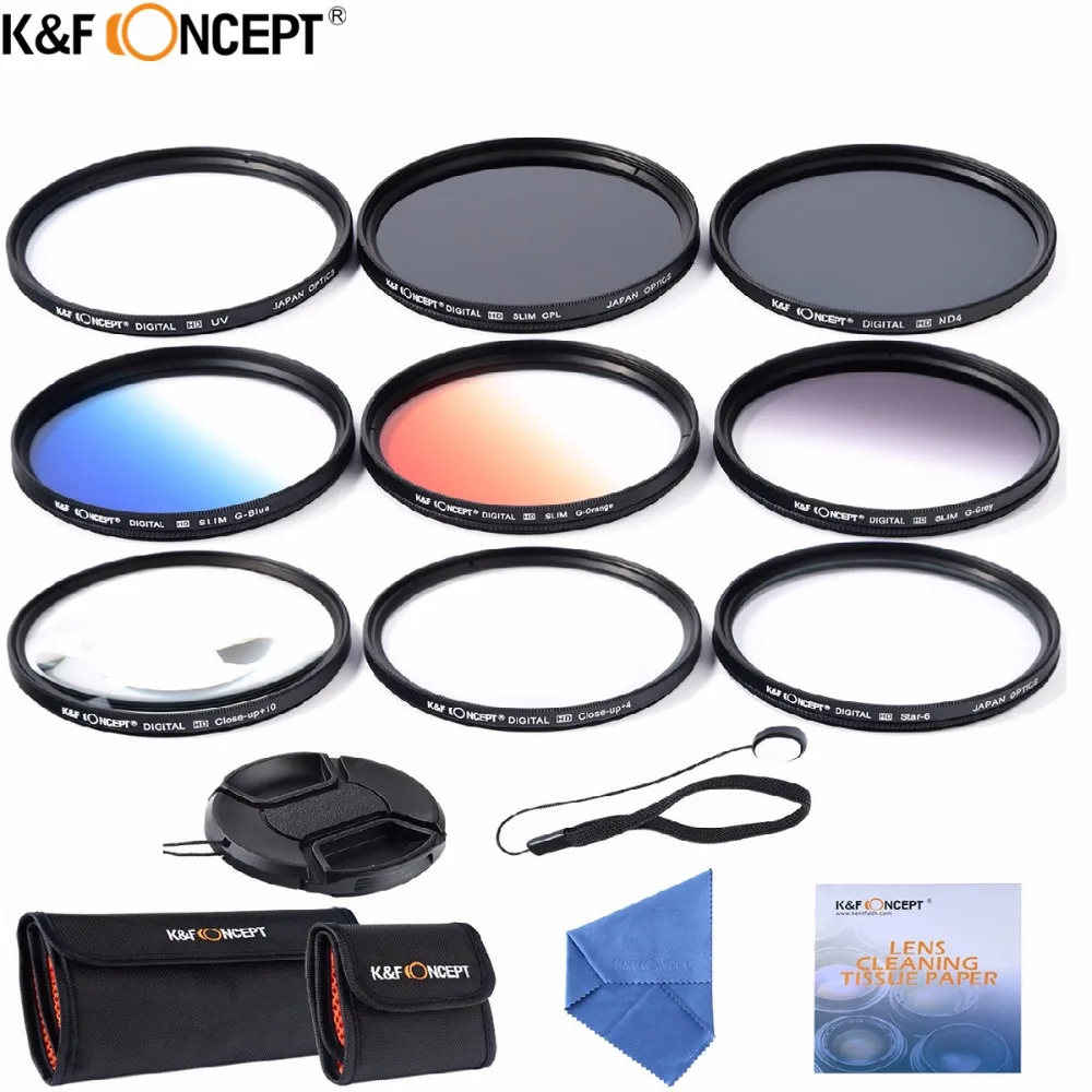 Набор фильтров для камеры K & F 52/55/58/62/мм UV CPL ND4 макрофильтр макросъемки + 4 10