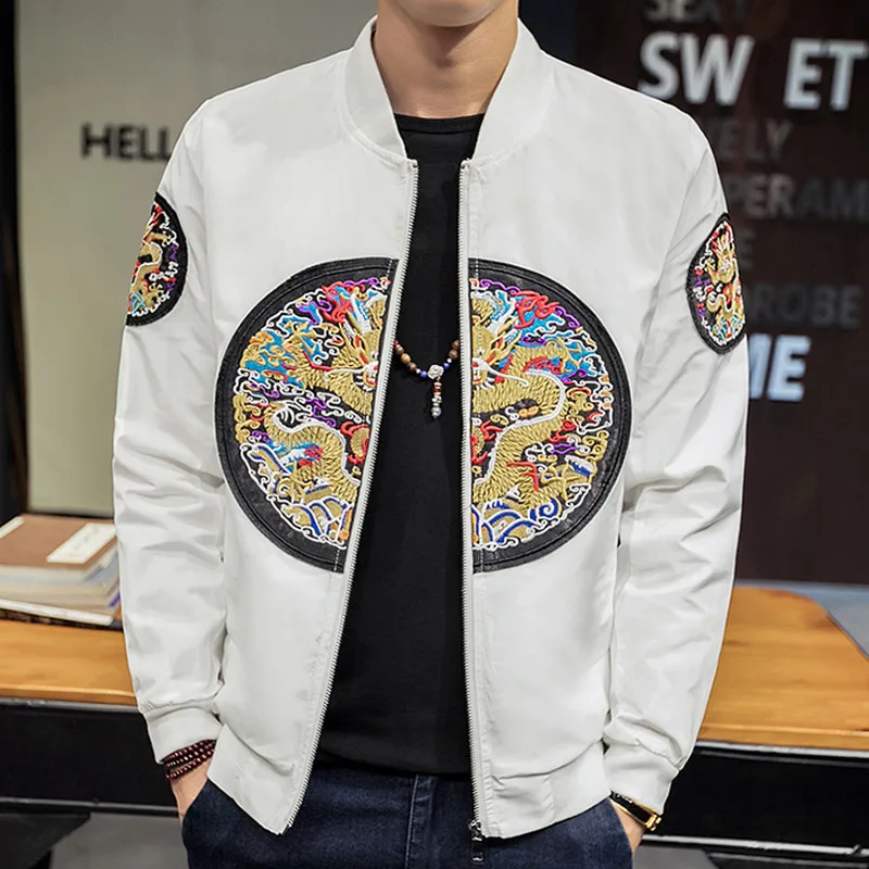 Осенние куртки мода 2019 Новый китайский стиль вышивка Бомбер куртка Slim Fit с